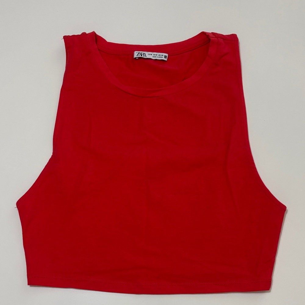 Zara Bright Red Cropped Tank Top. Some stains on it.